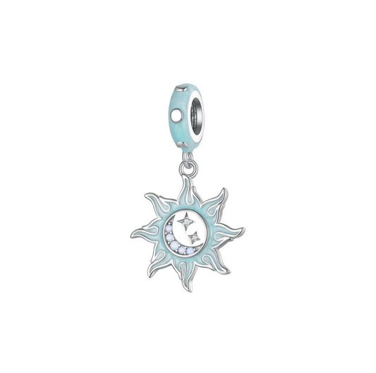 Mint Green & Sterling Silver Moon & Star Universe Charm