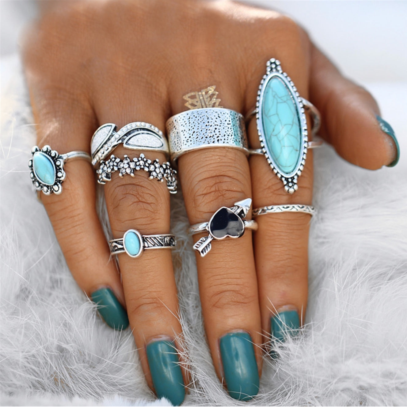 Howlite Turquoise Ring Set
