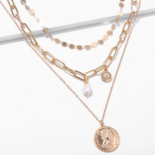 Freshwater Pearl Goldtone Coin Layered Pendant Necklace