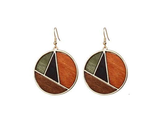 Goldtone Multi Colored Wood Circular Drop Earrings