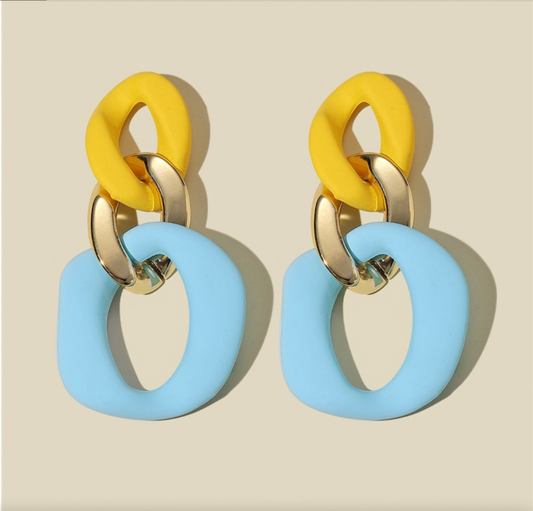 Blue Yellow Chain Link Earrings