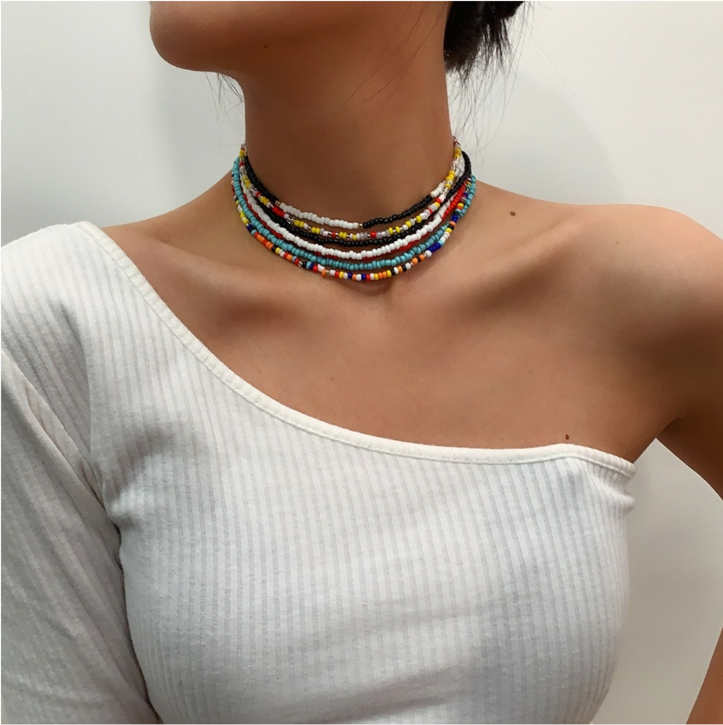 Multi Colored Beaded Choker Necklace Set