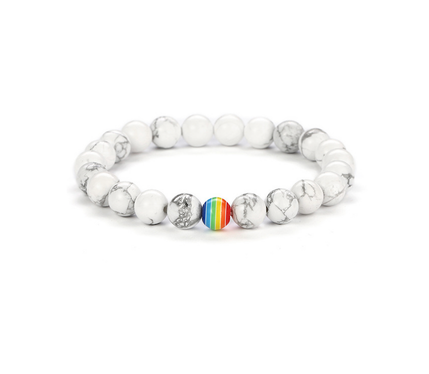 White Howlite Rainbow Beaded Stretch Bracelet