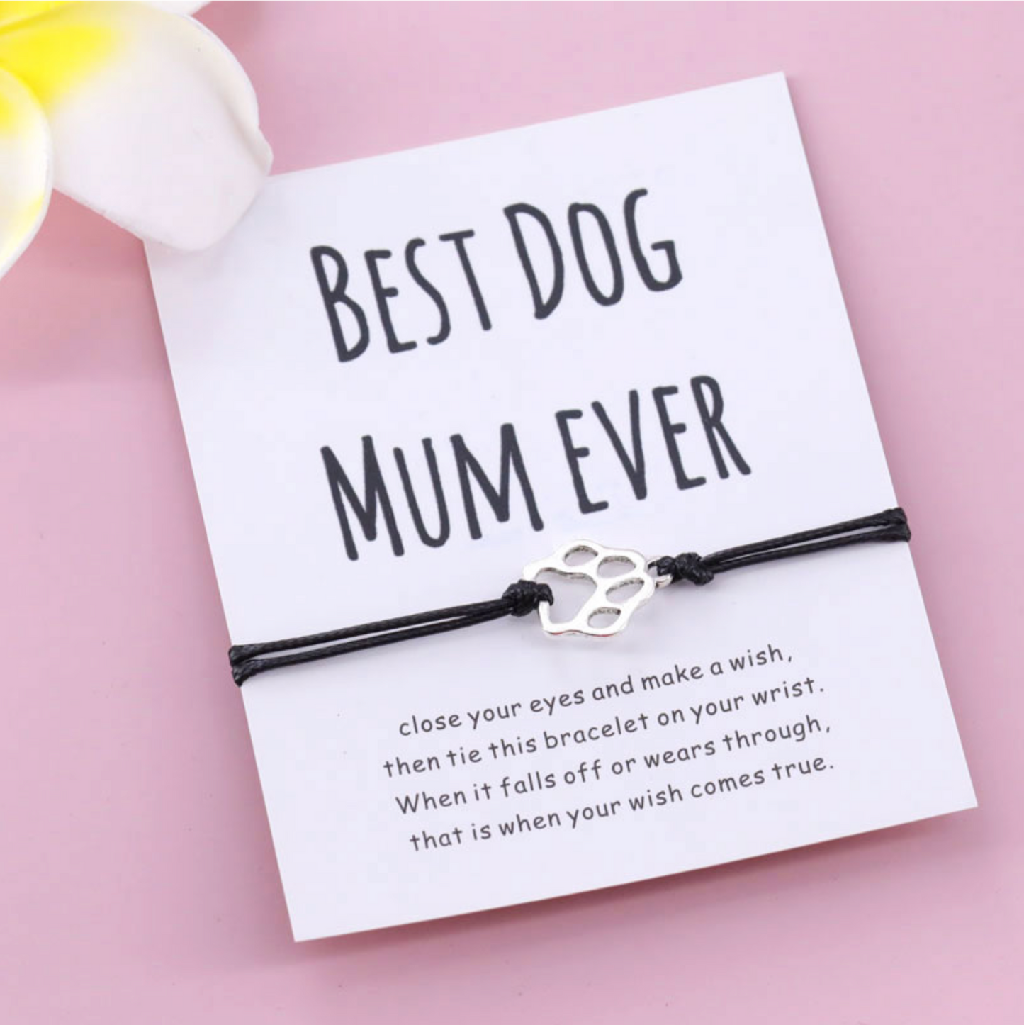 Black Silvertone Paw Print Best Dog Mum Ever Bracelet