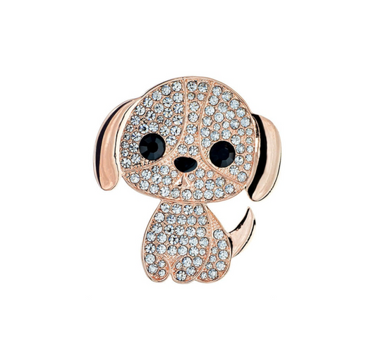 Rose Goldtone Crystal Pave Dog Brooch