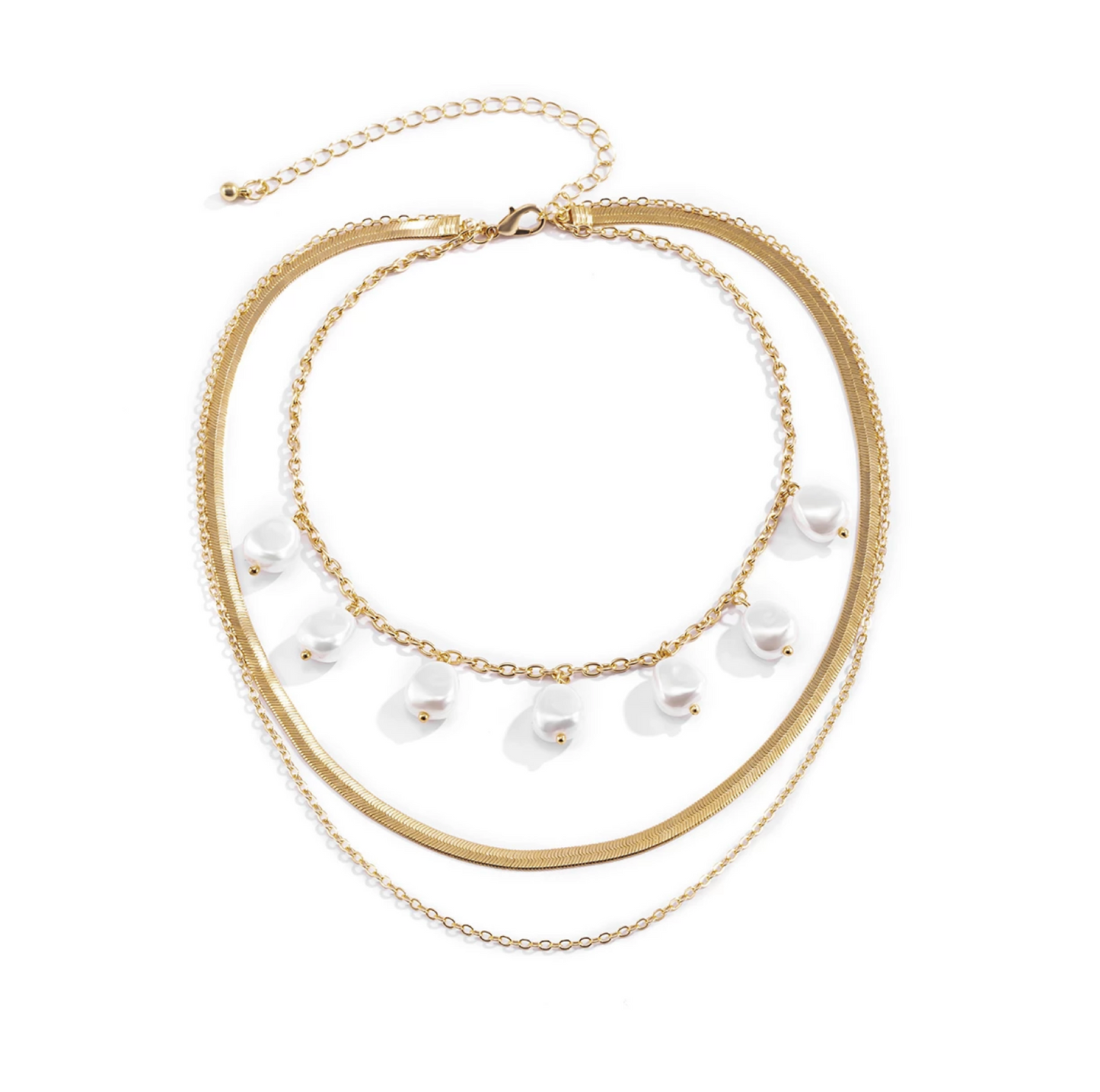 Goldtone & Imitation Pearl Drop Layered Necklace