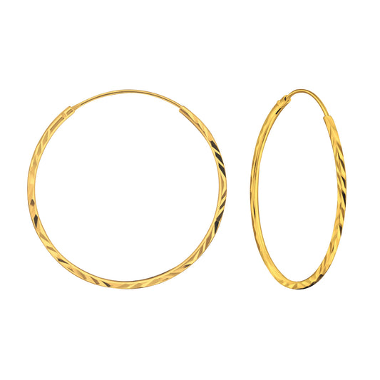 Sterling Silver Gold-Plated Diamond-Cut Hoop Earrings