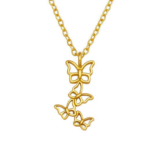 Sterling Silver 18k Gold-Plated Flutter of Butterflies Pendant Necklace