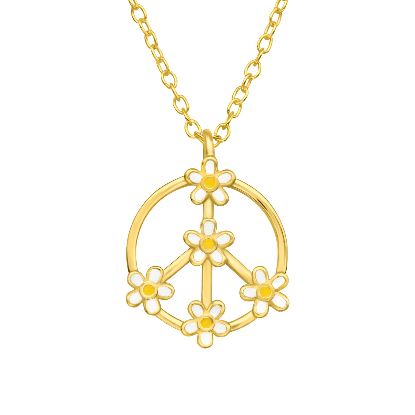 Sterling Silver 18k Gold-Plated Peace & Flowers Pendant Necklace