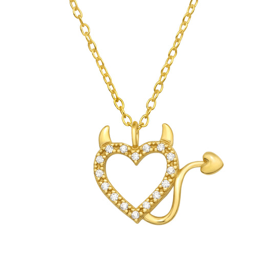 Cubic Zirconia & Goldtone Cheeky Devil Heart Pendant Necklace