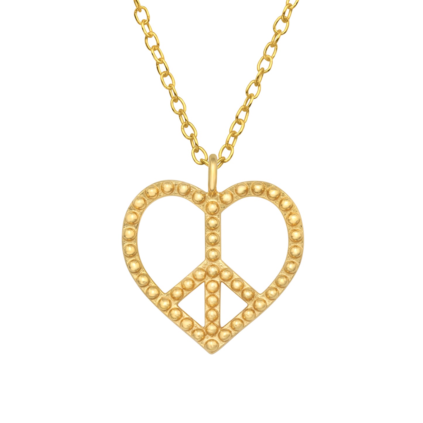 Sterling Silver 18k Gold-Plated Heart Peace Sign Pendant Necklace