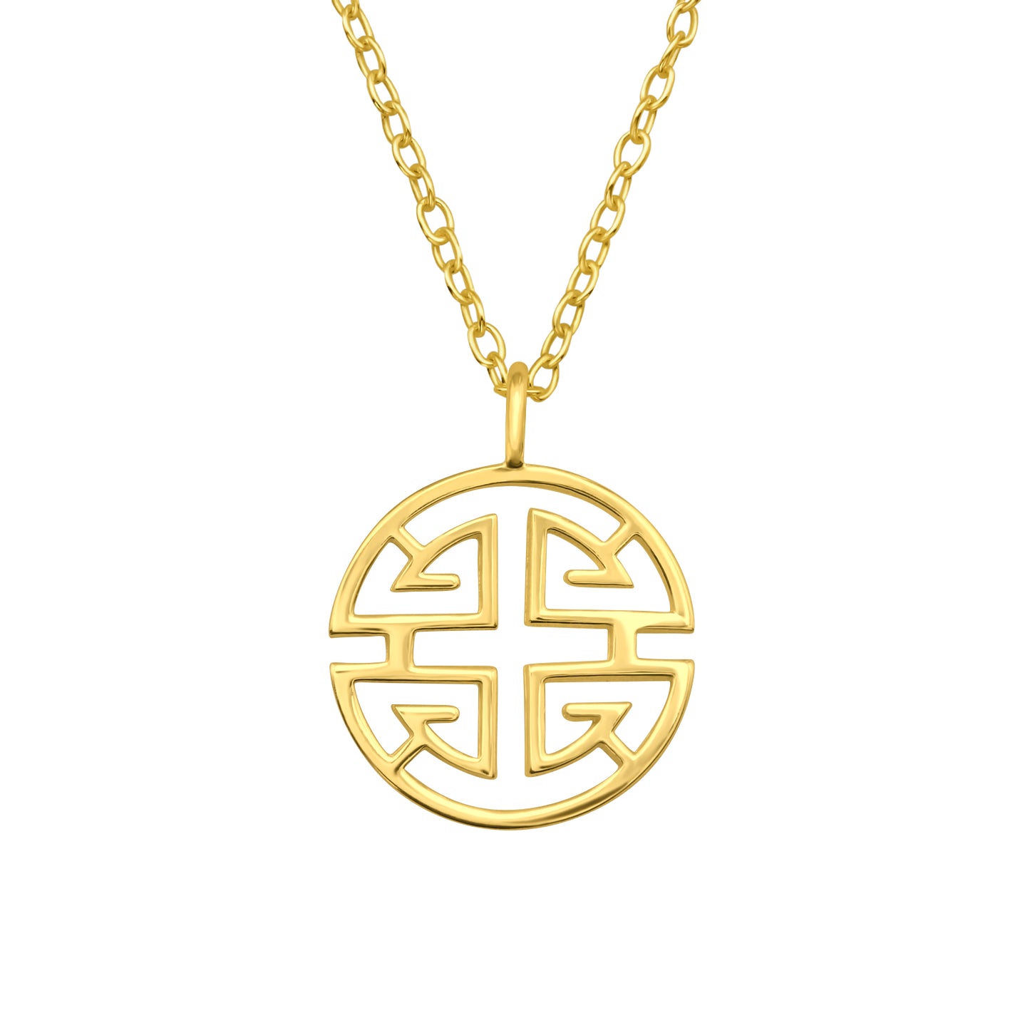 Sterling Silver 18k Gold-Plated Round Maze Pendant