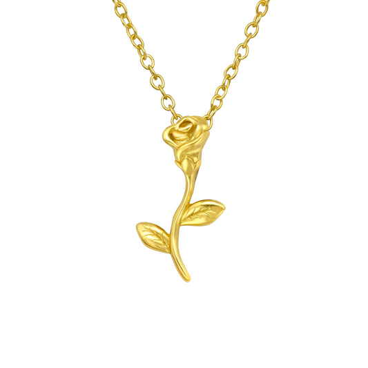 Sterling Silver 18k Gold-Plated Rose Pendant Necklace