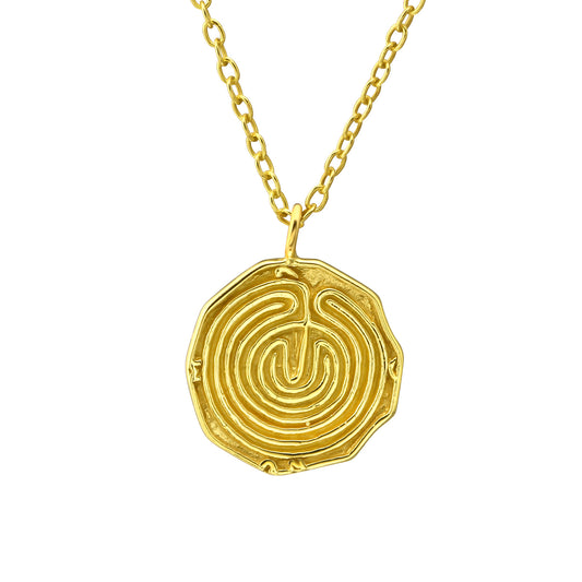 Sterling Silver 18k Gold-Plated Round Maze Pendant Necklace