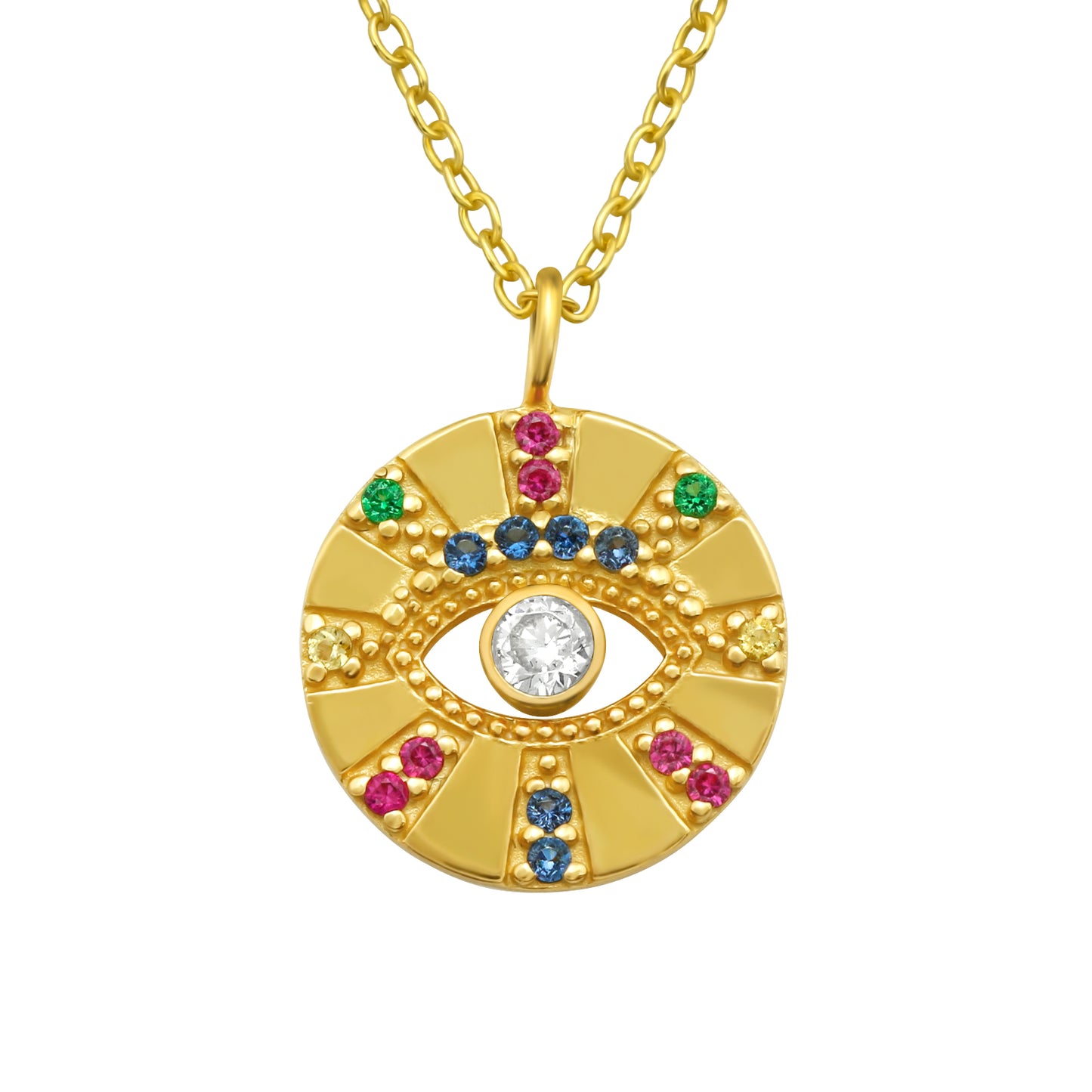 Cubic Zirconia & Goldtone Circular Evil Eye Pendant Necklace