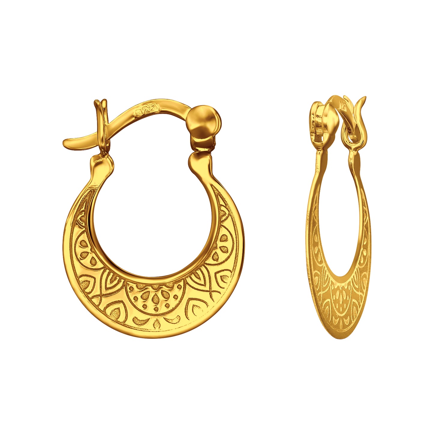 Sterling Silver Gold-Plated Embossed Huge Earrings