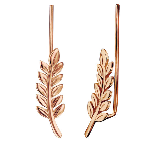 Rose Gold-Plated Sterling Silver Leaf Branch Ear Climbers