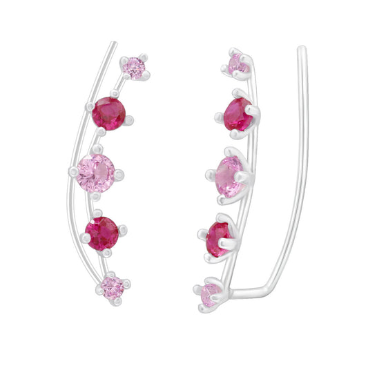 Sterling Silver Pink & Fuchsia Cubic Zirconia Crawler Earrings