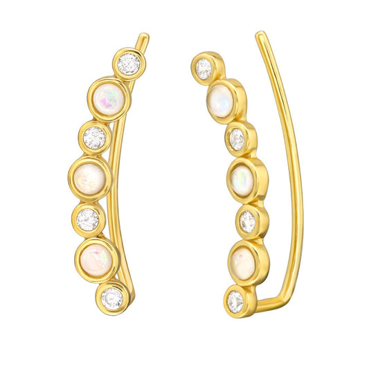 Synthetical Opal & Goldtone Circular Ear Climber