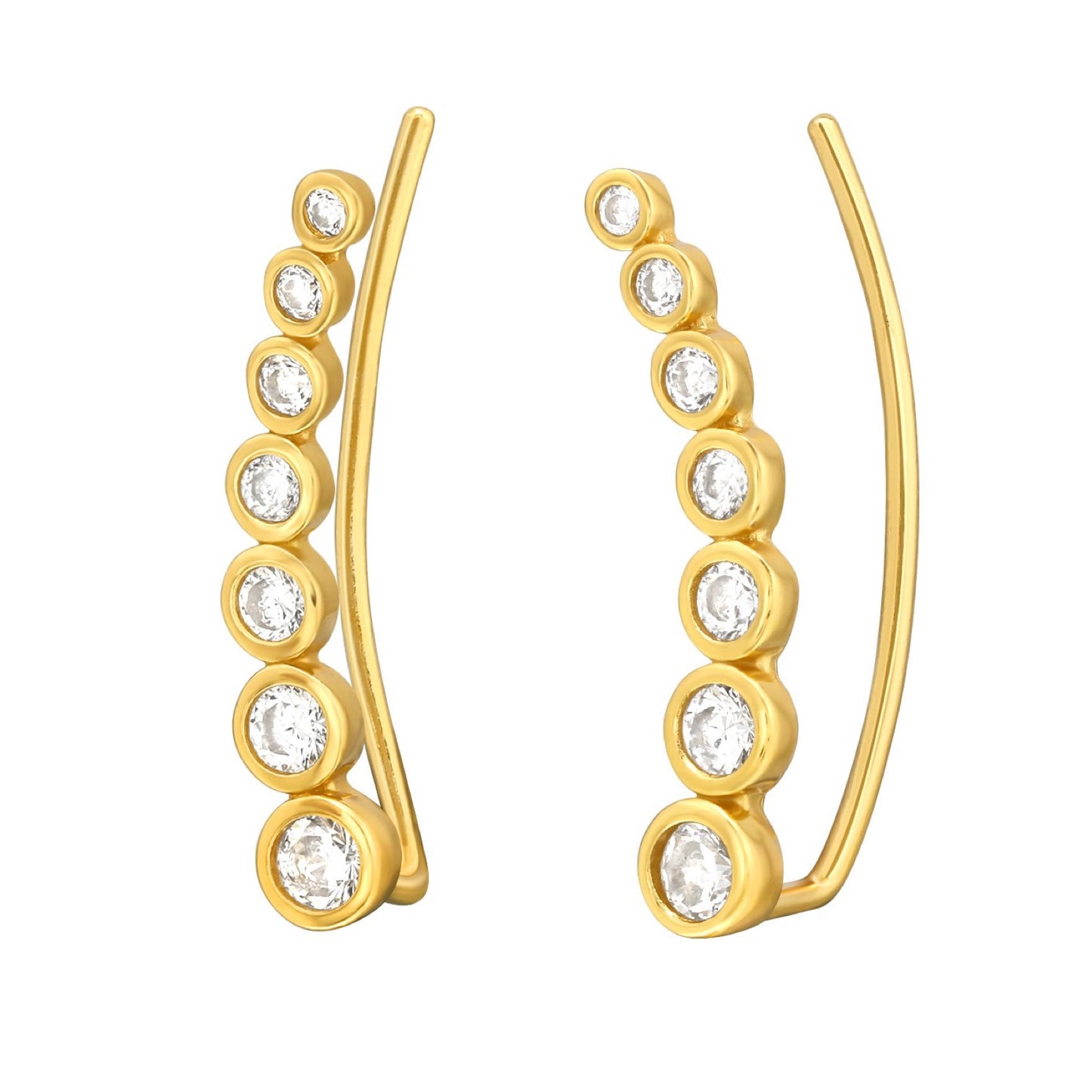 Cubic Zirconia & Sterling Silver 18k Gold-Plated Tiered Circular Ear Climbers Earrings