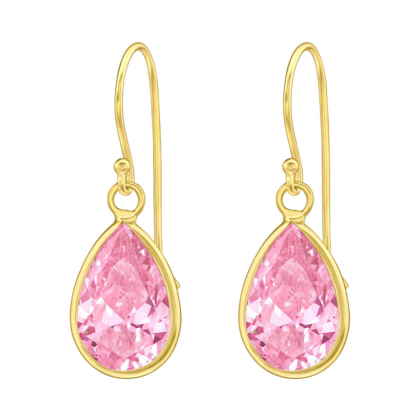 Pink Cubic Zirconia & Sterling Silver 18k Gold-Plated Teardrop Earrings