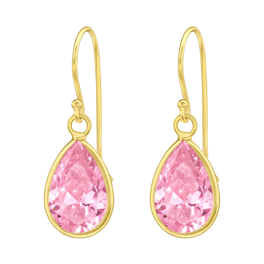 Pink Cubic Zirconia & Sterling Silver 18k Gold-Plated Teardrop Earrings