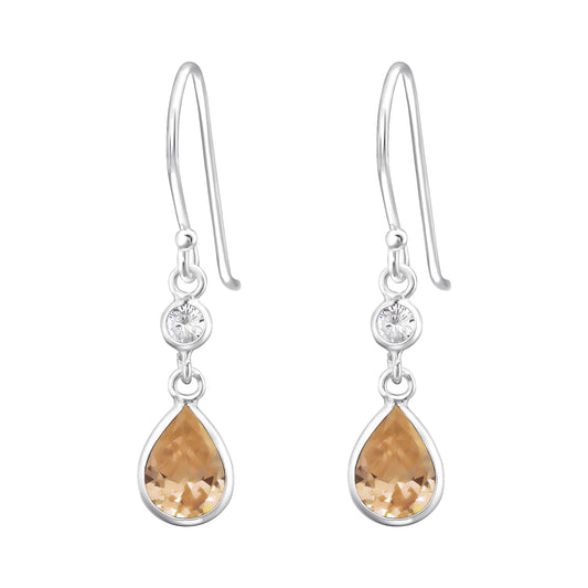 Sterling Silver Champaign Cubic Zirconia Teardrop Earrings