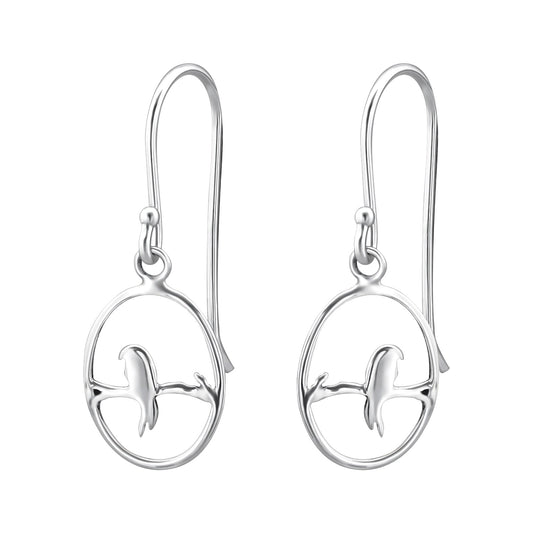 Sterling Silver Bird & Branch Drop Earrings