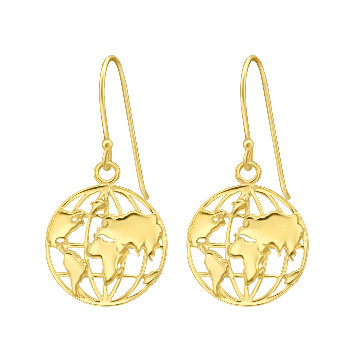 Sterling Silver 18k Gold-Plated World Map Drop Earrings