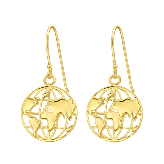 Sterling Silver 18k Gold-Plated World Map Drop Earrings