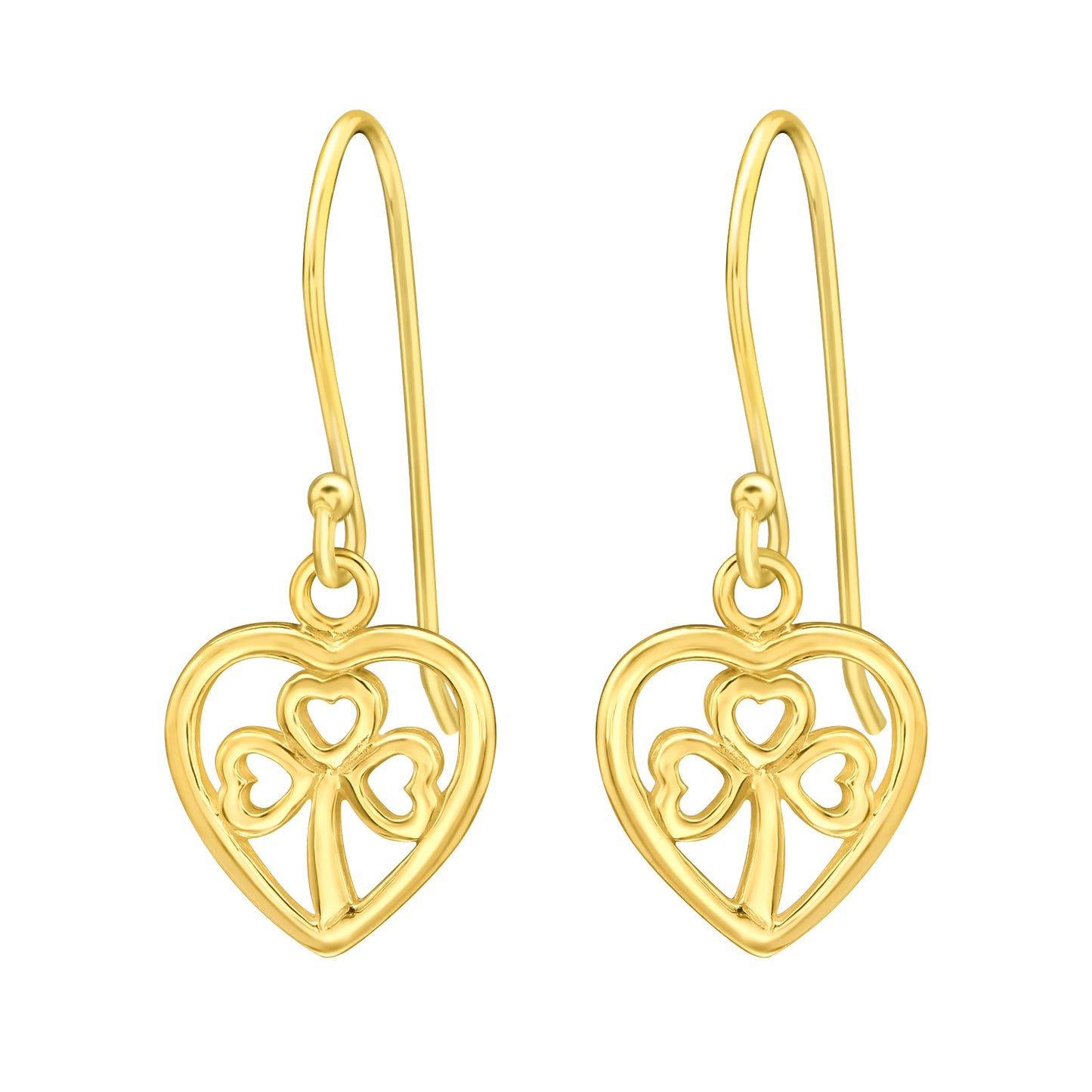 Sterling Silver 18k Gold-Plated Clover Heart Drop Earrings