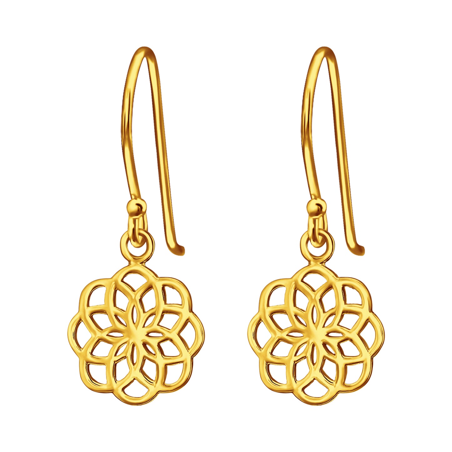 Sterling Silver 18k Gold-plated Flower Drop Earrings