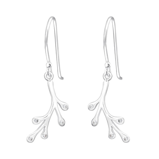 Cubic Zirconia & Sterling Silver Branch Drop Earrings