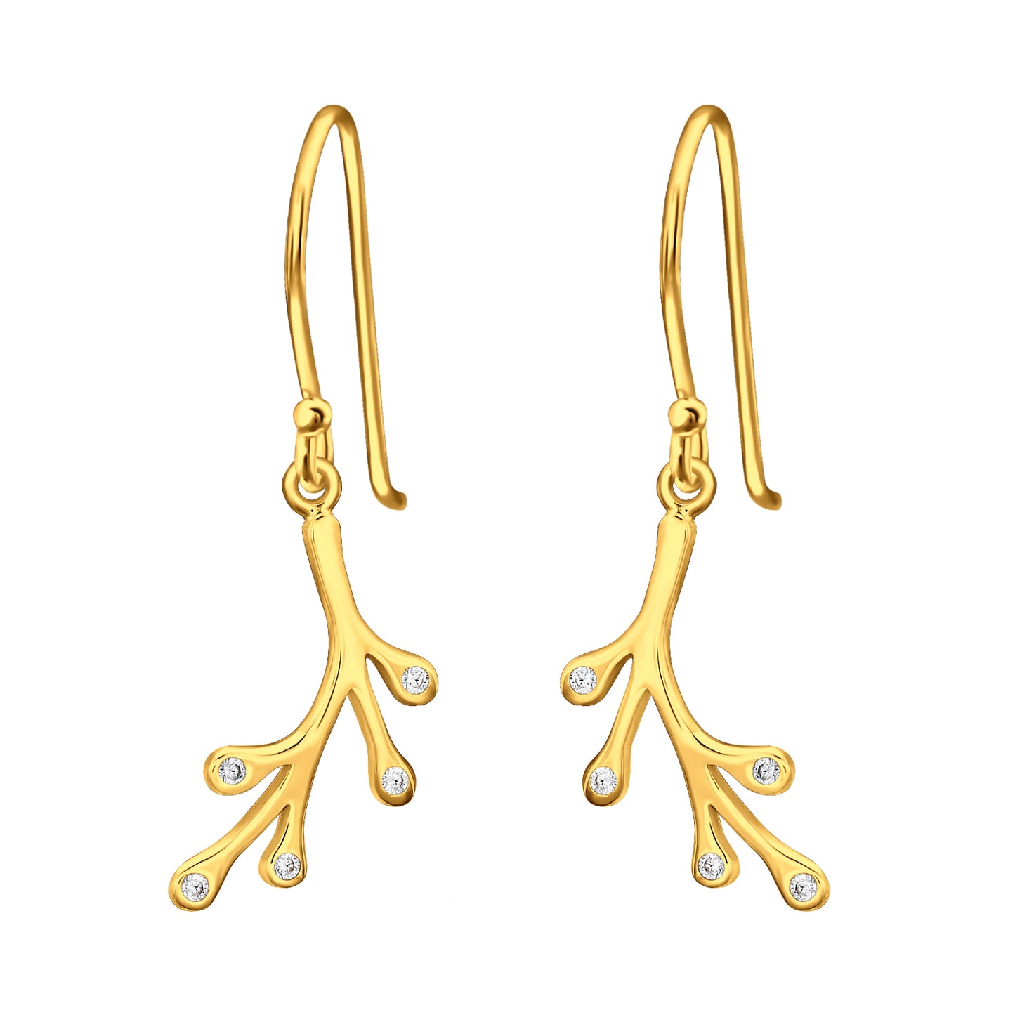 Cubic Zirconia & Sterling Silver 18k Gold-Plated Branch Drop Earrings