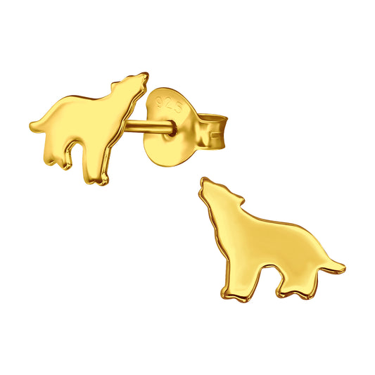 Sterling Silver 18k Gold-Plated Dog Stud Earrings