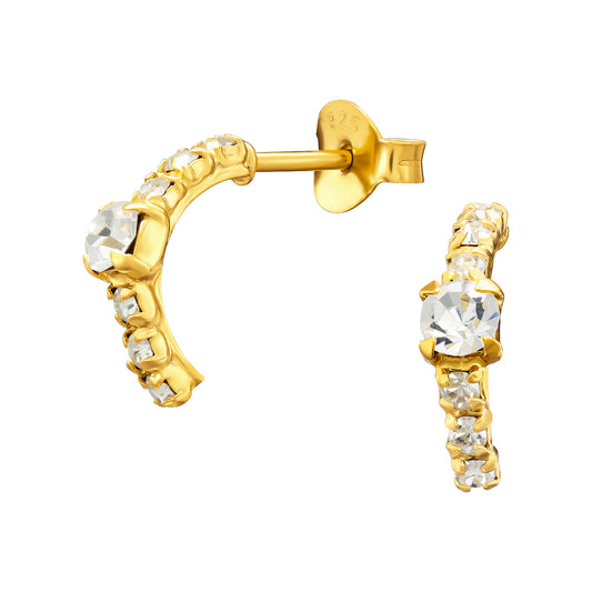 Sterling Silver 18k Gold-Plated Stud Earrings with Cubic Zirconia