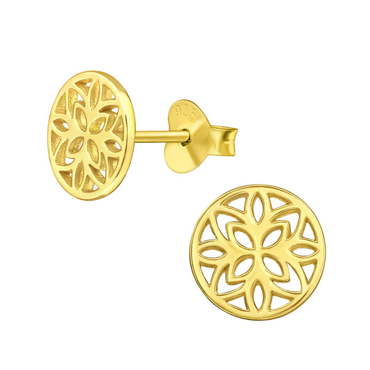 Sterling Silver 18k Gold-Plated Mandala Stud Earrings