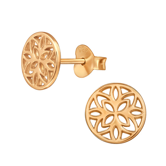 Rose Gold-Plated Sterling Silver Geometric Flower Circular Stud Earrings