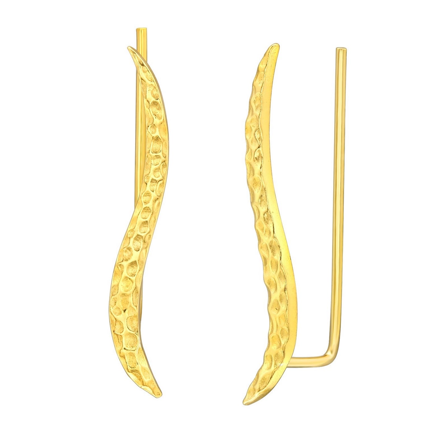 Sterling Silver 18k Gold-Plated Hammered Wave Ear Climber Earrings