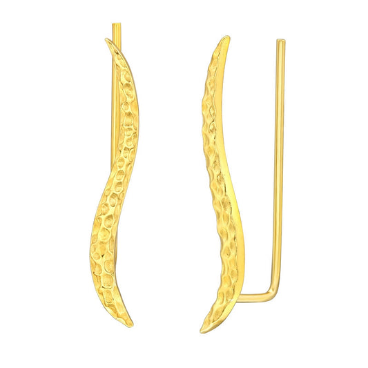 Sterling Silver 18k Gold-Plated Hammered Wave Ear Climber Earrings