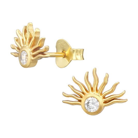 Cubic Zirconia & Goldtone Sun Stud Earrings