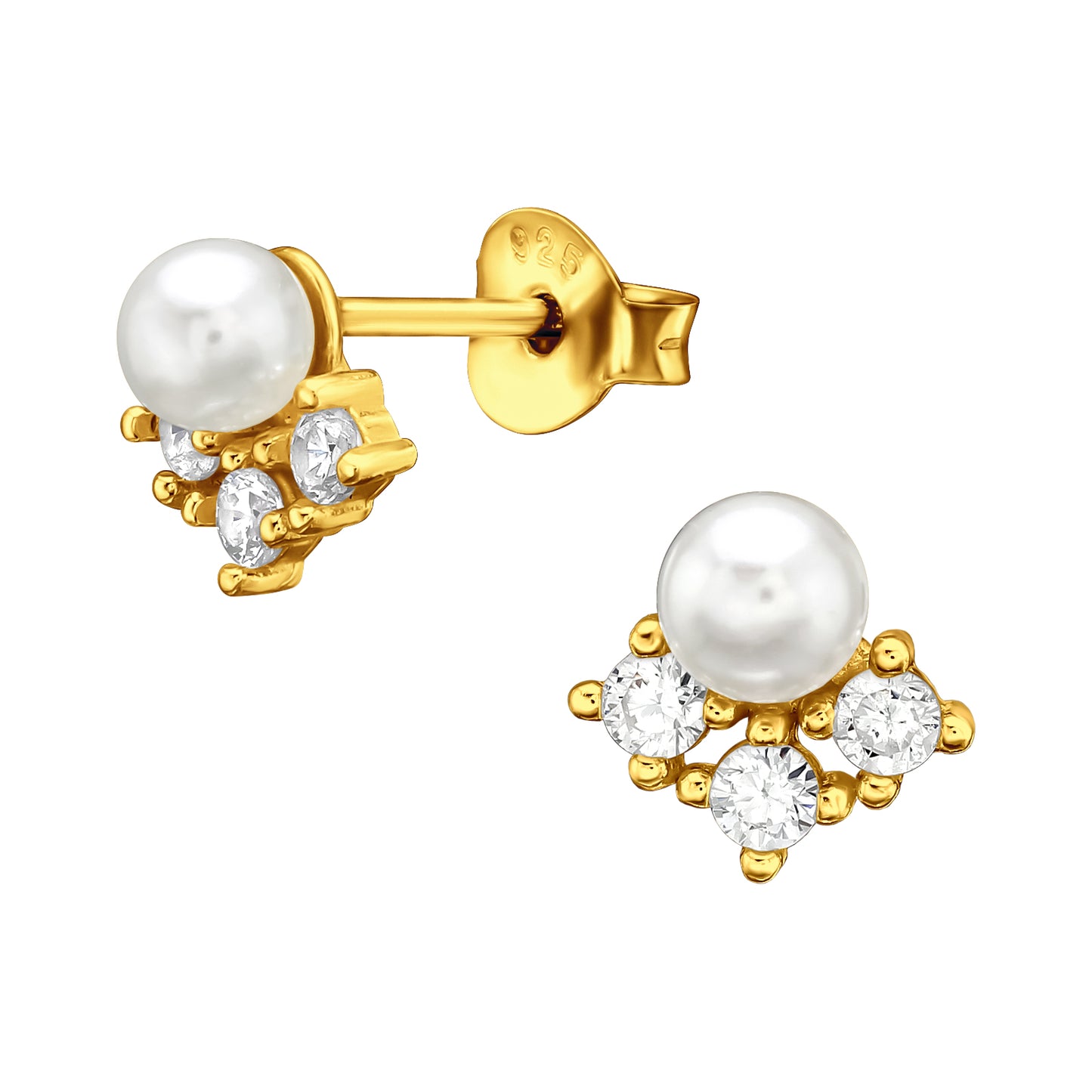 Cubic Zirconia & Imitation Pearl Triplet Stud Earrings