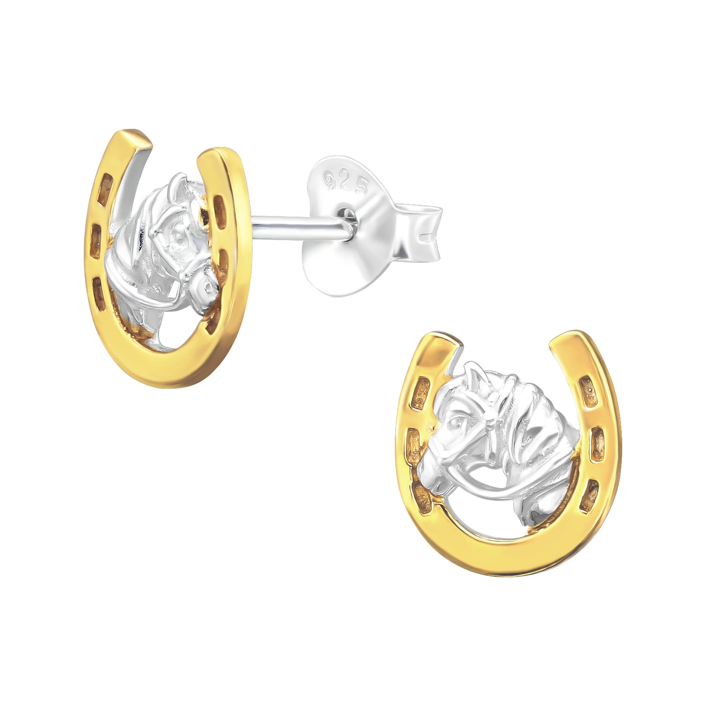 Sterling Silver 18k Gold-Plated Horse Shoe Stud Earrings