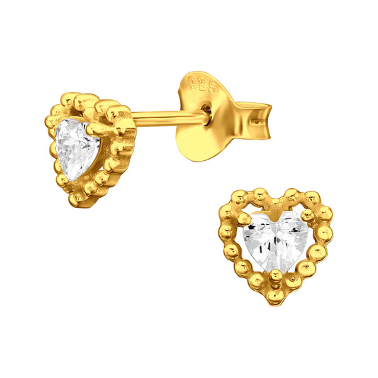 Sterling Silver 18k Gold-Plated Heart Stud Earrings with Swarovski Cubic Zirconia