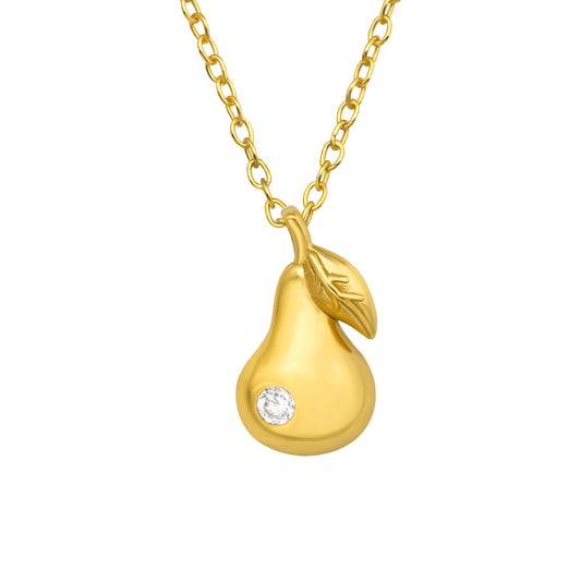 Sterling Silver 18k Gold-Plated Pear Pendant Necklace with Cubic Zirconia