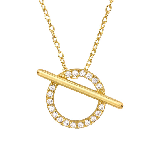 Cubic Zirconia & Goldtone Circular Bar Pendant Necklace