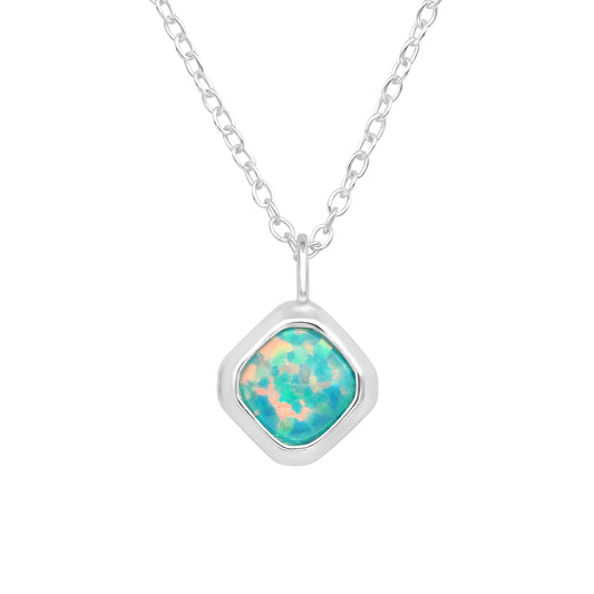 Sterling Silver & Synthetique Turquoise Opal Square Pendant