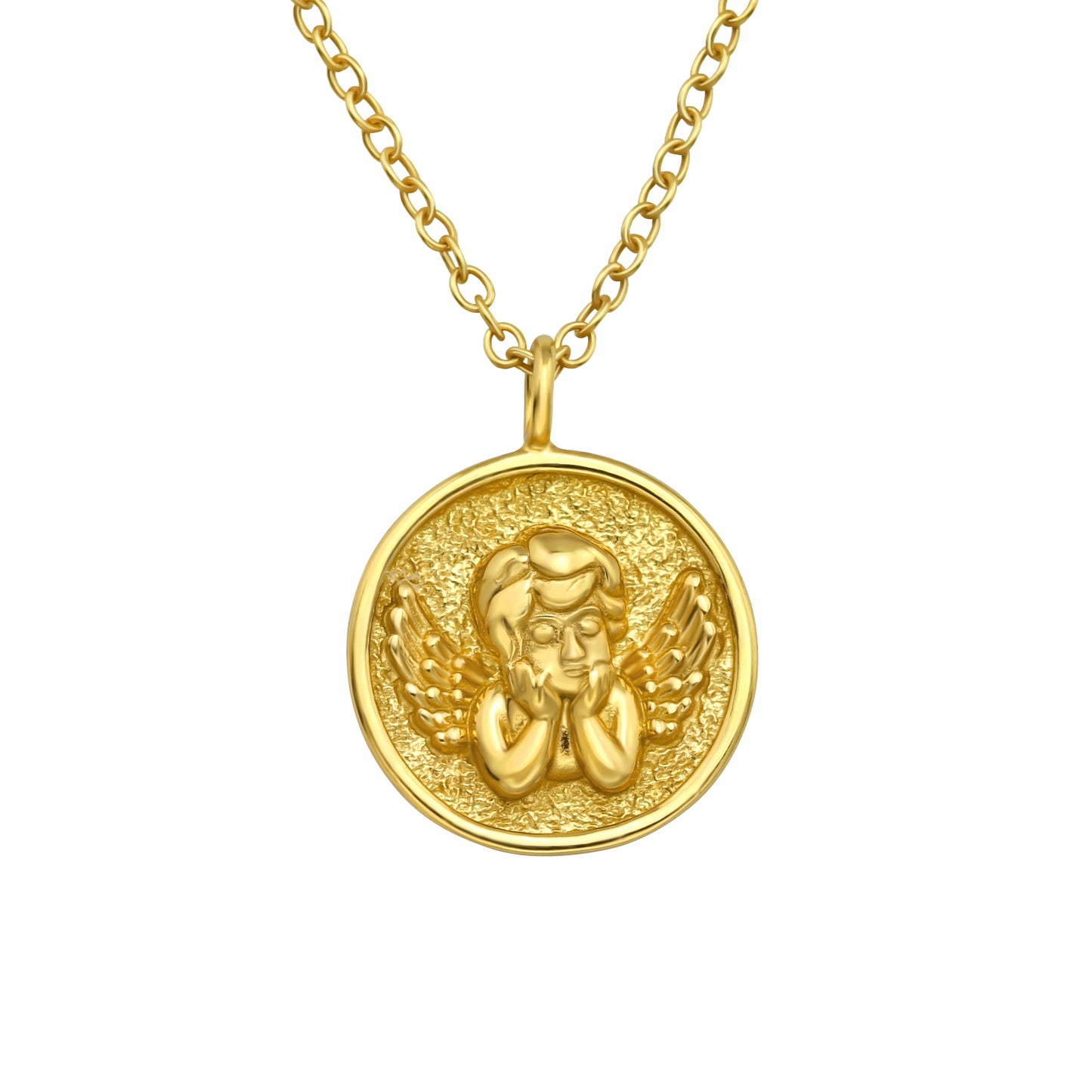 Sterling Silver 18k Gold-Plated Cherub Pendant Necklace