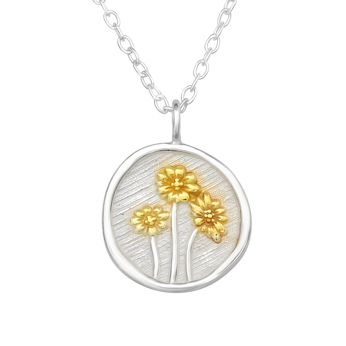 Two-Tone Sterling Silver Floral Pendant Necklace