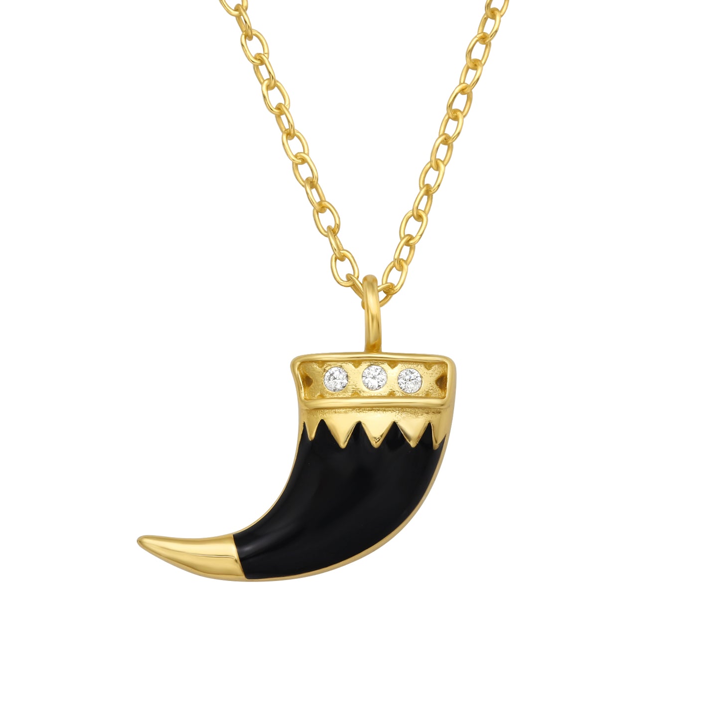 Sterling Silver 18k Gold-Plated Black Horn Pendant Necklace with Cubic Zirconia